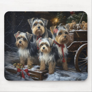 Mousepad Biewer Terrier Snowy Sleigh Decor de Natal