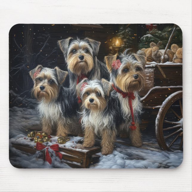 Mousepad Biewer Terrier Snowy Sleigh Decor de Natal (Frente)
