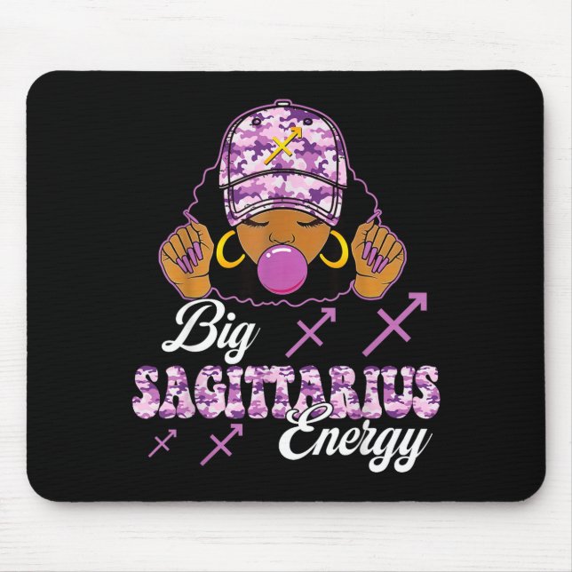 Mousepad Big Sagittarius Energy Afro Girl With Purple Camou (Frente)
