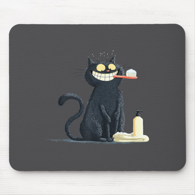 Mousepad Big Smiling Cat With Toothbrush For Teeth Brushing (Frente)