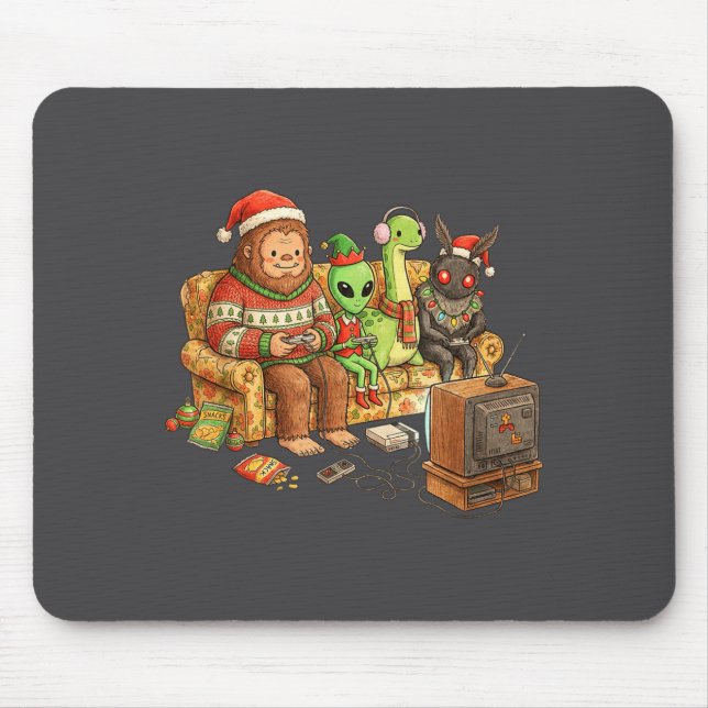 Mousepad Bigfoot Alien Nessie Mothman Retro Gaming Christma (Frente)