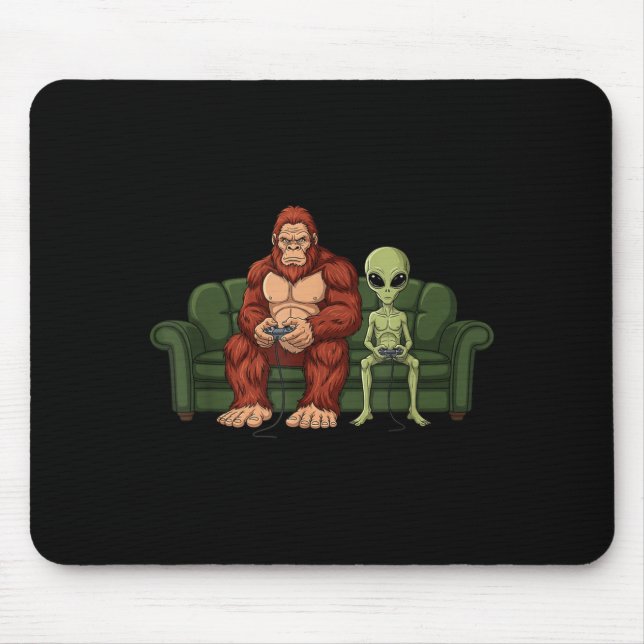Mousepad Bigfoot Alien Video Games Gaming Sasquatch Ufo Men (Frente)