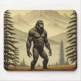 Mousepad Bigfoot Antigo nas Montanhas e Pinheiros