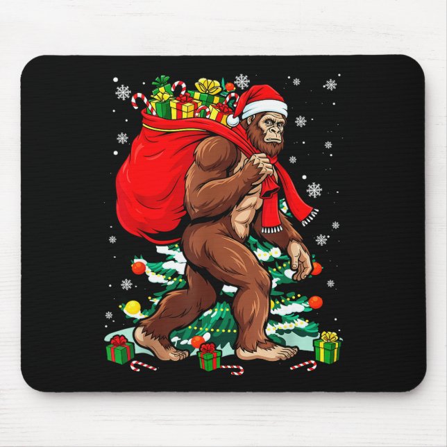 Mousepad Bigfoot Santa Carrying Christmas Bag Xmas Hat Sasq (Frente)