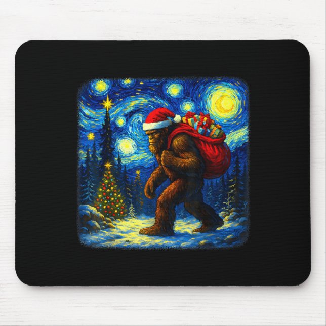Mousepad Bigfoot Santa Christmas Starry Night Sasquatch Van (Frente)