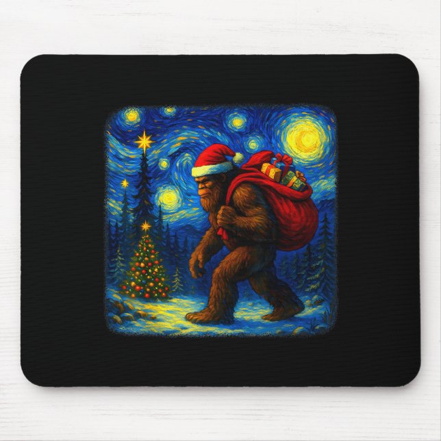 Mousepad Bigfoot Santa Christmas Starry Night Sasquatch Van (Frente)