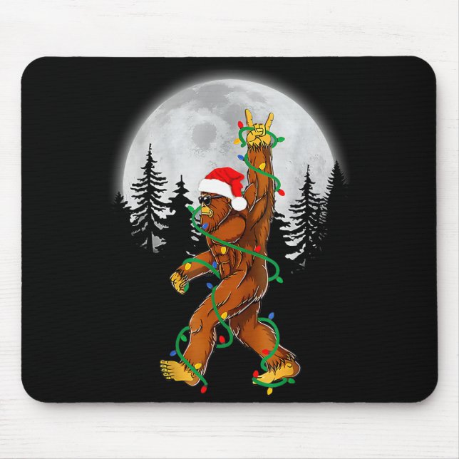 Mousepad Bigfoot Santa Christmas Tree Lights Funny Xmas Sas (Frente)