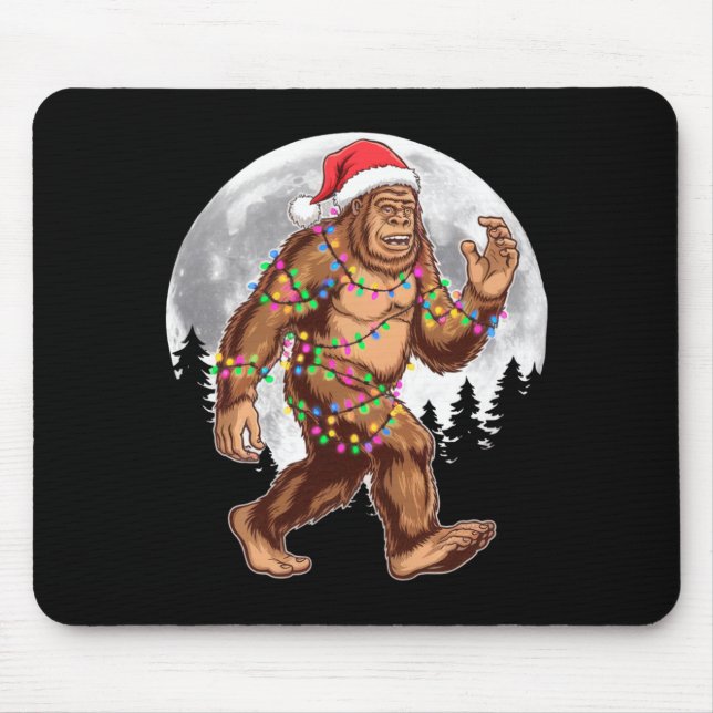 Mousepad Bigfoot Santa Christmas Tree Lights Xmas Sasquatch (Frente)