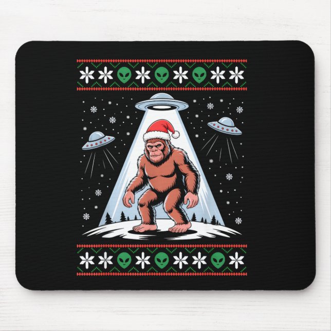 Mousepad Bigfoot Santa Ufo Alien Funny Ugly Christmas Sweat (Frente)