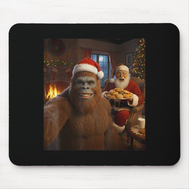 Mousepad Bigfoot Selfie With Santa Claus Funny Christmas Me (Frente)