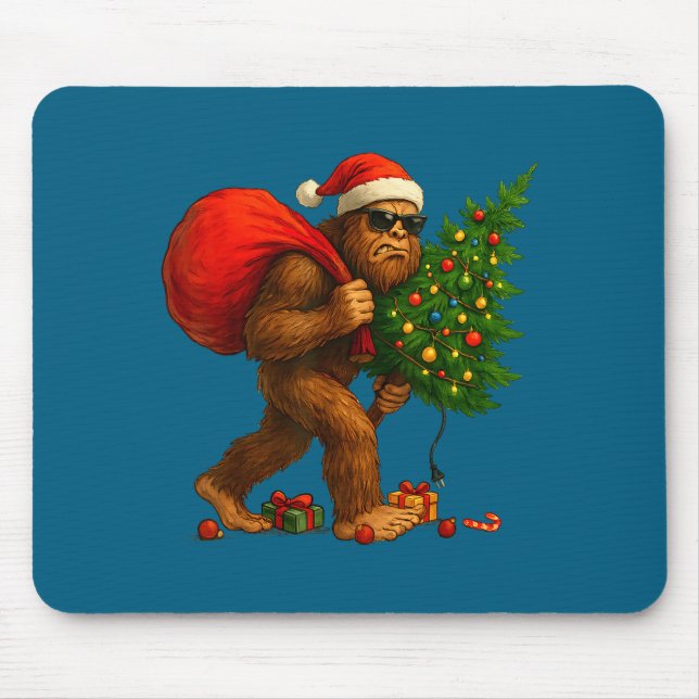 Mousepad Bigfoot Stealing Christmas Tree Lights Xmas Boys M (Frente)
