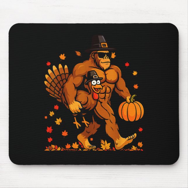 Mousepad Bigfoot Thanksgiving Turkey Funny Thanksgiving Sas (Frente)