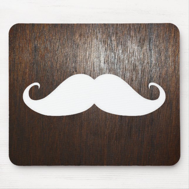 Mousepad Bigode branco engraçado no fundo da madeira de (Frente)
