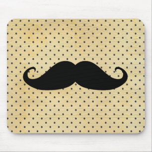 Mousepad Bigode preto engraçado em bolinhas do amarelo do