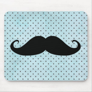 Mousepad Bigode preto engraçado em bolinhas do azul da