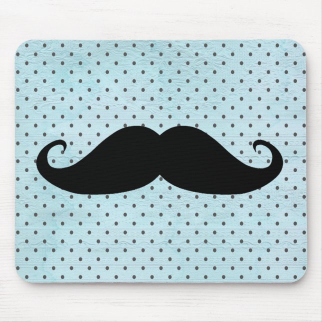 Mousepad Bigode preto engraçado em bolinhas do azul da (Frente)