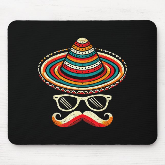 Mousepad Bigode Sombrero Óculos de Sol Cinco De Maio Festa  (Frente)