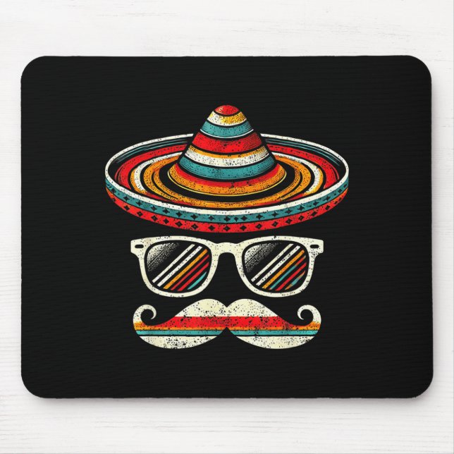 Mousepad Bigode Sombrero Óculos de Sol Cinco De Mayo Festa  (Frente)