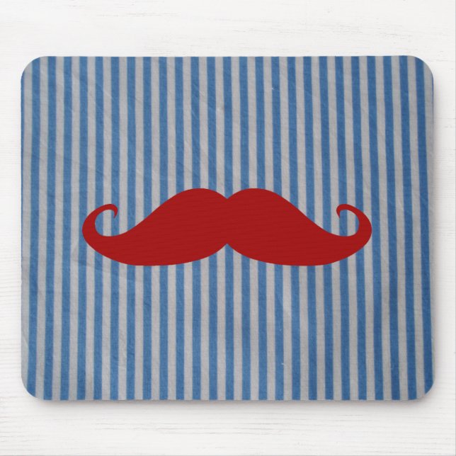 Mousepad Bigode vermelho engraçado e listras brancas azuis (Frente)