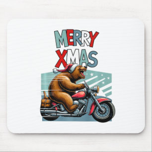 Mousepad Biker Bear Com O Chapéu De Natal Deseja Feliz Xmas