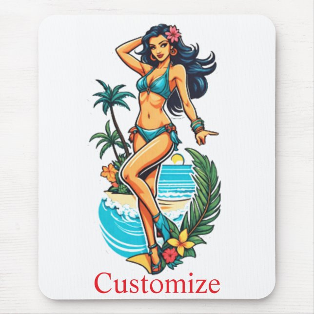 Mousepad Bikini Beach Girl Thunder_Cove, Cuja Cabeça Negra (Frente)