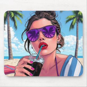 Mousepad Bikini roxo, óculos de sol e mulher Bandana