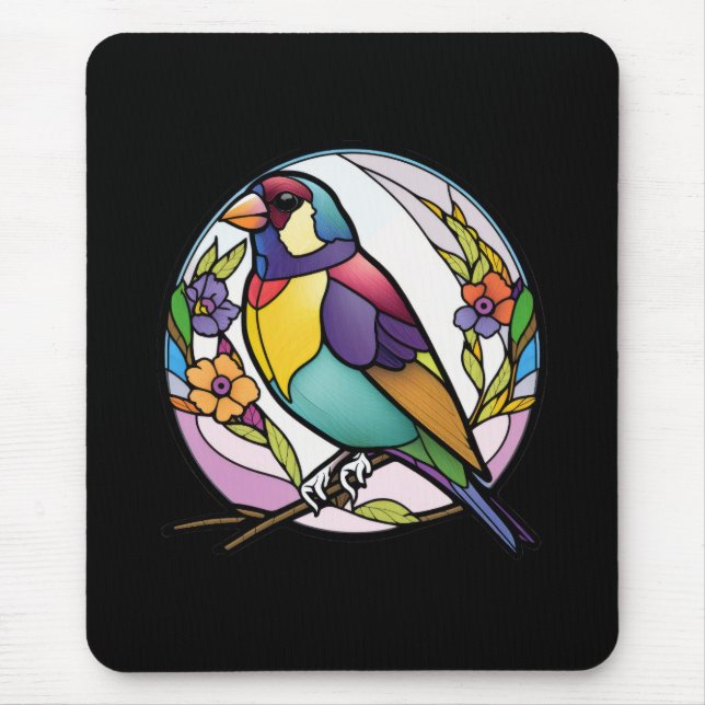 Mousepad Bird Animal Portrait Vidro Armazenado Floresta Sel (Frente)