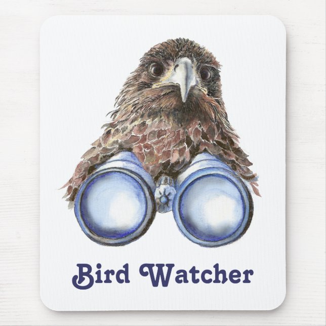 Mousepad Bird Watcher Observando Você Aquarela Humor Animal (Frente)