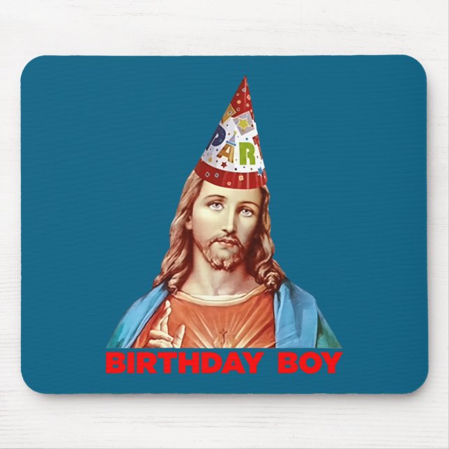Mousepad Birthday Boy Jesus Funny Christmas Party Hat Long  (Frente)
