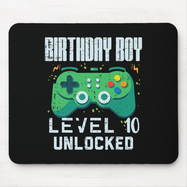 Mousepad Birthday Boy Level 10 Gamer Controller 10 Desbloqu (Frente)