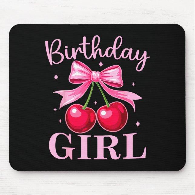 Mousepad Birthday Girl Coquette Bow Cherry Birthday Girls W (Frente)