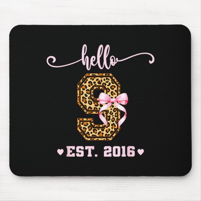 Mousepad Birthday Girl Nk Coquette Bow Hello 9 Year Old Aes (Frente)