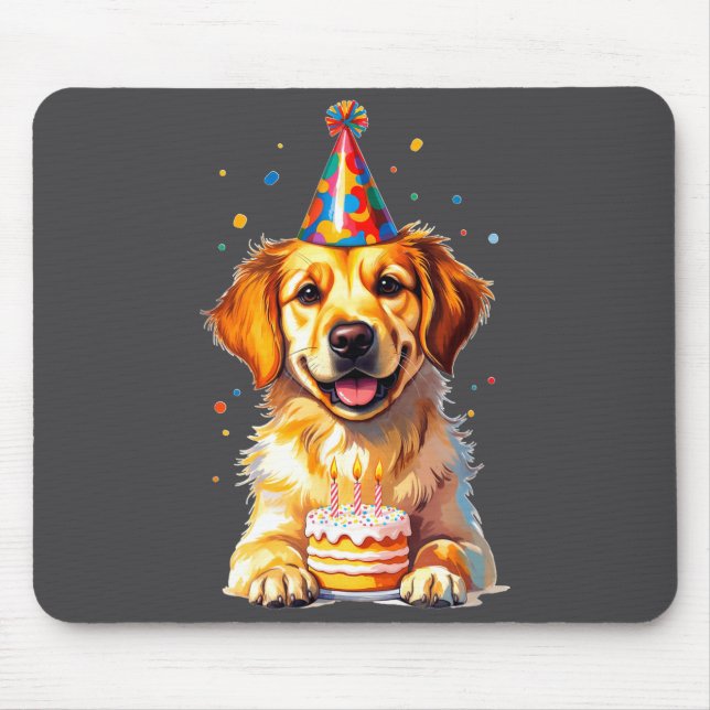 Mousepad Birthday Golden Retriever, Party Dog  (Frente)