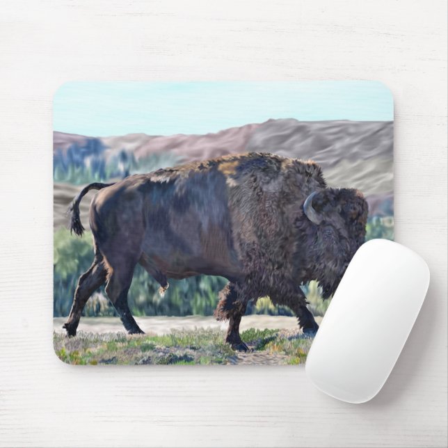 Mousepad Bisão Americano Passeando em Campo Gramado (Com mouse)