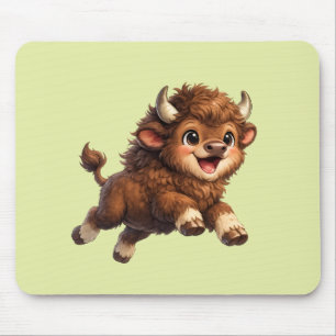 Mousepad Bisão Fofo com Olhos Grandes Cartoon Feliz da Vida