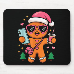 Mousepad Biscoito de Gengibre Fofo Tirando Selfie de Natal