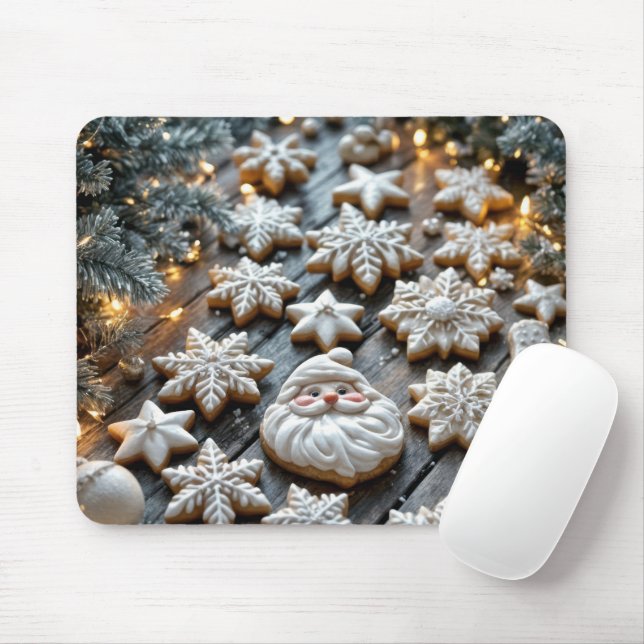 Mousepad Biscoitos De Natal Sobre Madeira Rústica (Com mouse)