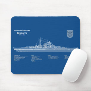 Mousepad Bismarck - Planos de Impressão Blueprint do Batalh
