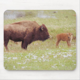 Mousepad Bison e Calf em Yellowstone
