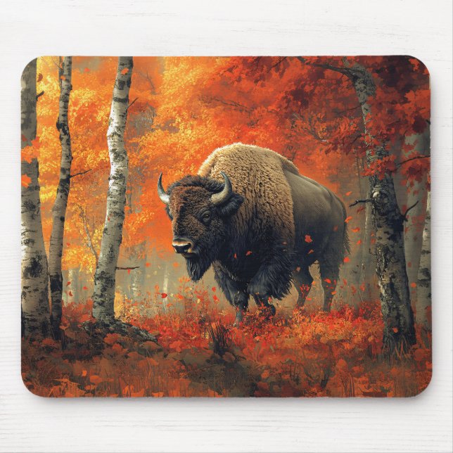 Mousepad Bison no Trabalho de arte de Autumn Woods (Frente)