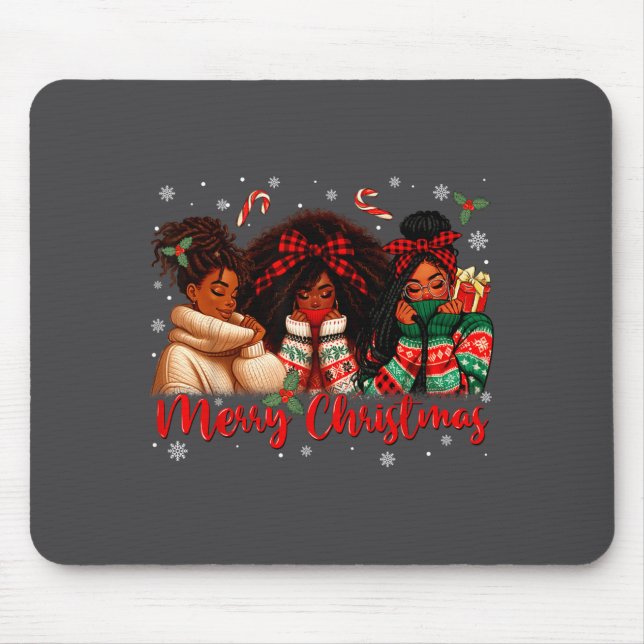 Mousepad Black African Girl American Melanin Christmas Sant (Frente)
