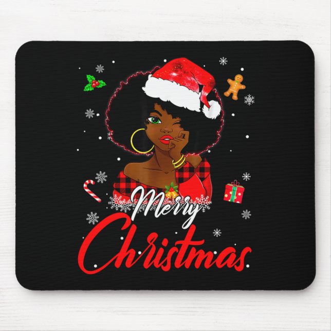 Mousepad Black African Girl American Melanin Christmas Sant (Frente)