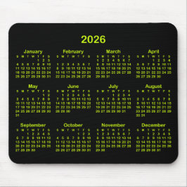 Mousepad Black and Electric Lime 2026 Calendar