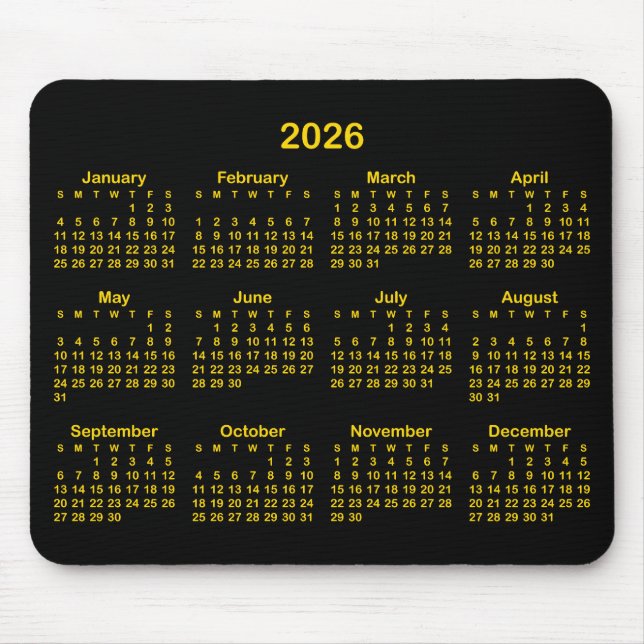 Mousepad Black and Gold 2026 Calendar (Frente)