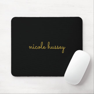 Mousepad Black and Gold Script | Stylish Monogram Modern