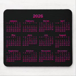 Mousepad Black and Hot Pink 2026 Calendar