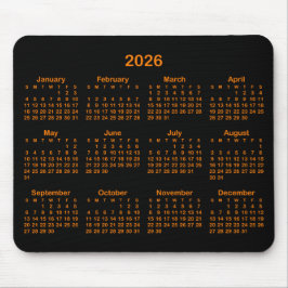 Mousepad Black and Orange 2026 Calendar