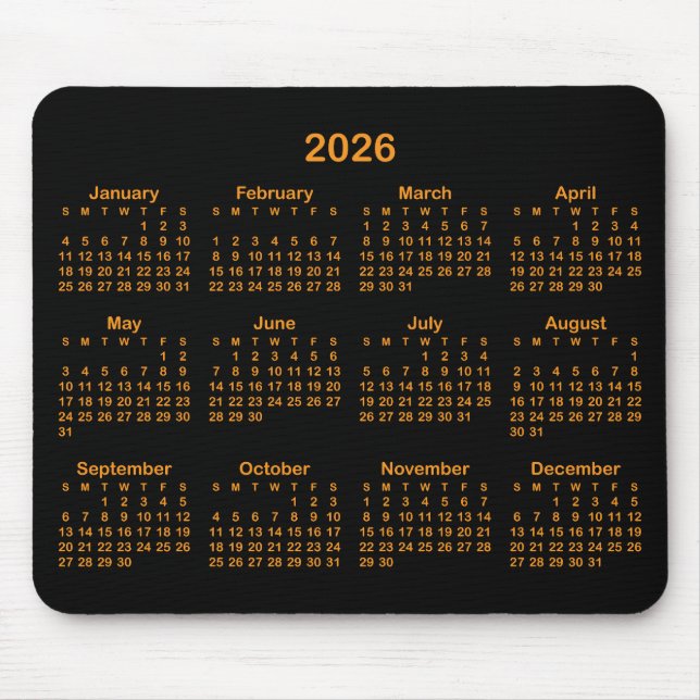 Mousepad Black and Orange 2026 Calendar (Frente)