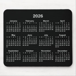 Mousepad Black and White 2026 Calendar