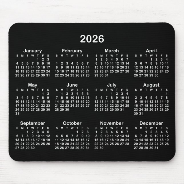 Mousepad Black and White 2026 Calendar (Frente)